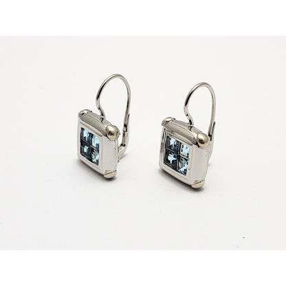 14K White Gold Blue Topaz Dangle Drop French Hook Stud Earrings