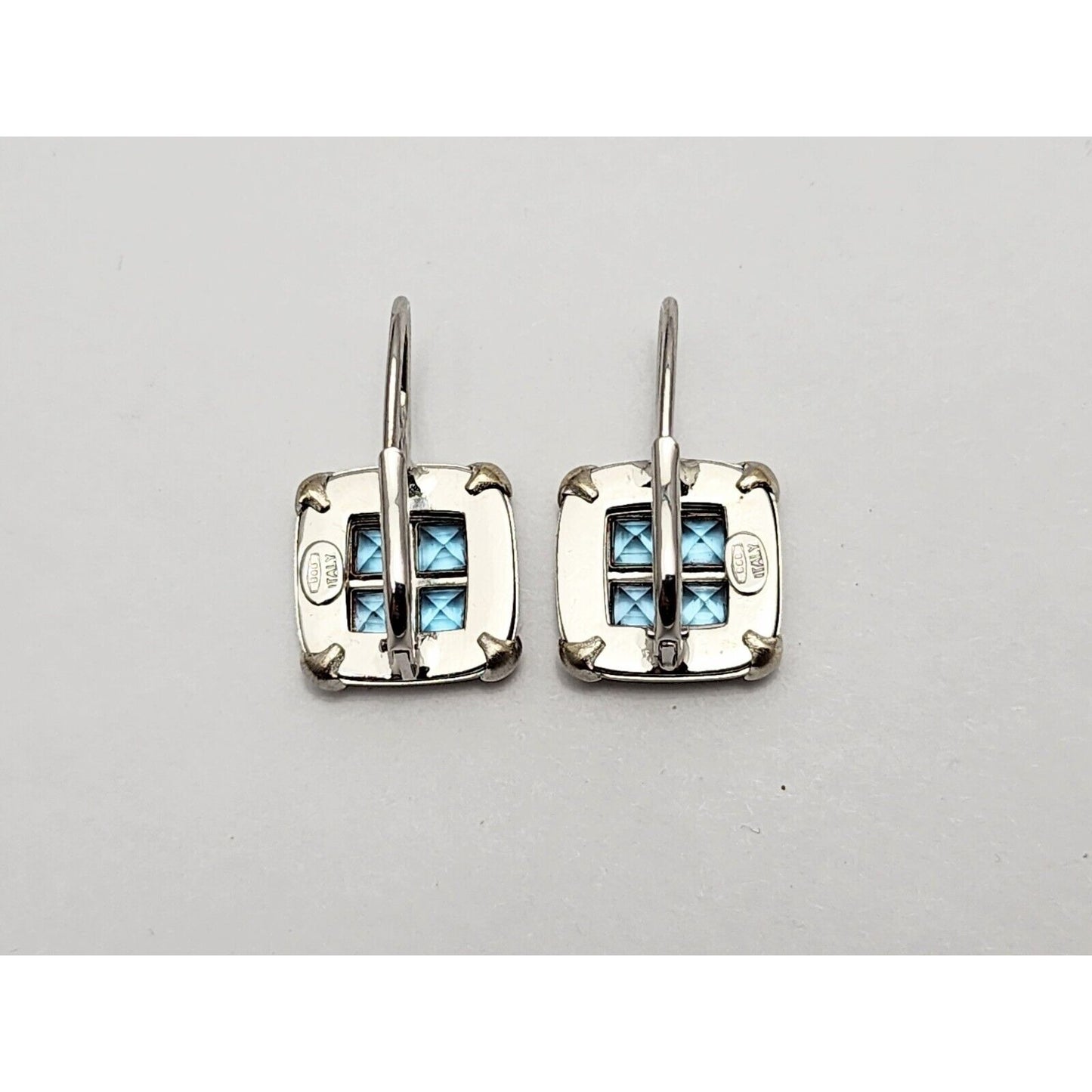 14K White Gold Blue Topaz Dangle Drop French Hook Stud Earrings