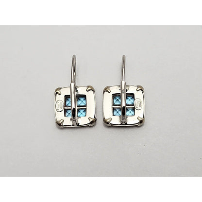 14K White Gold Blue Topaz Dangle Drop French Hook Stud Earrings