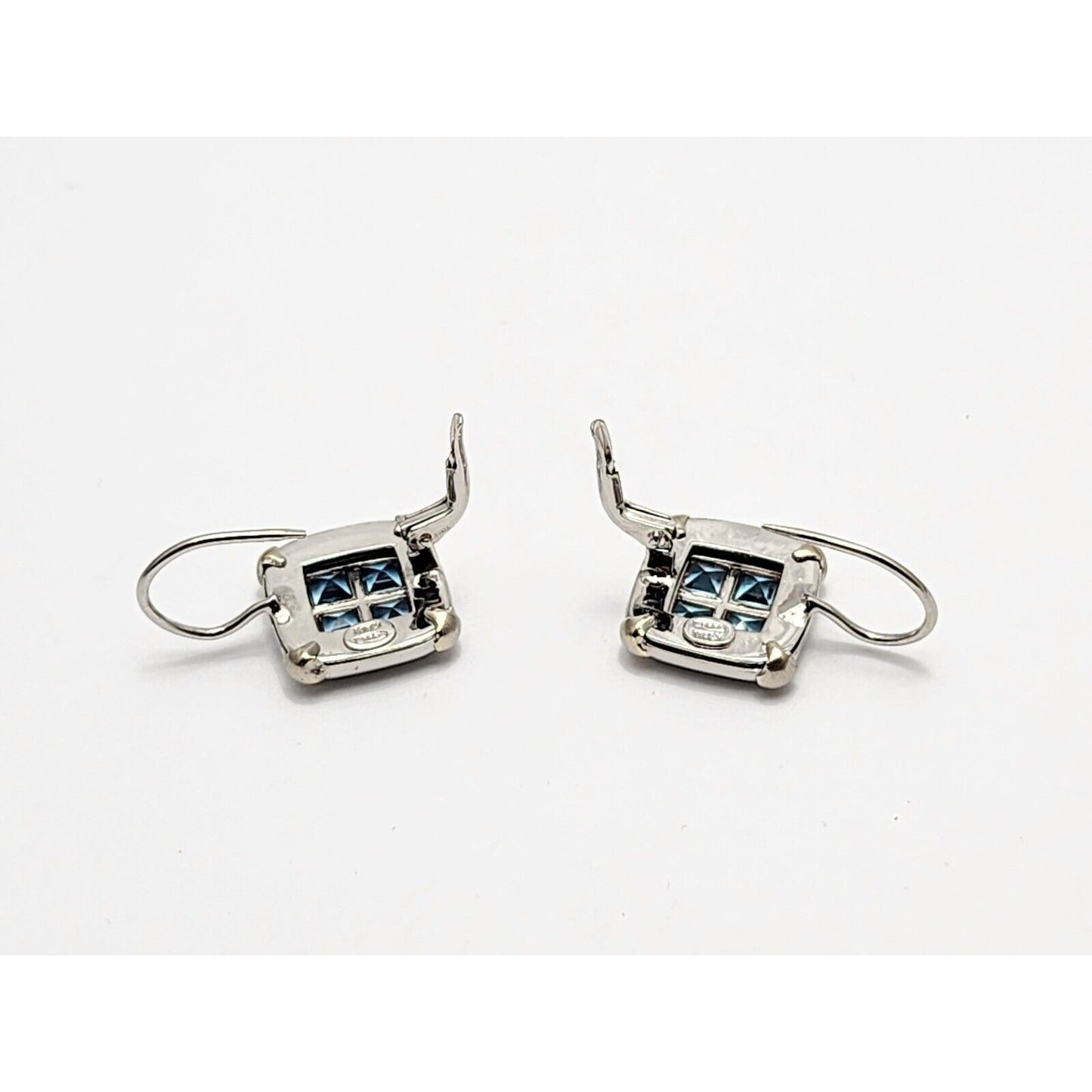 14K White Gold Blue Topaz Dangle Drop French Hook Stud Earrings