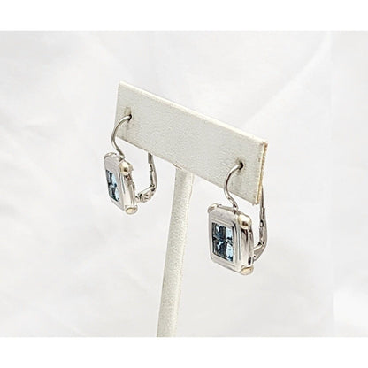 14K White Gold Blue Topaz Dangle Drop French Hook Stud Earrings