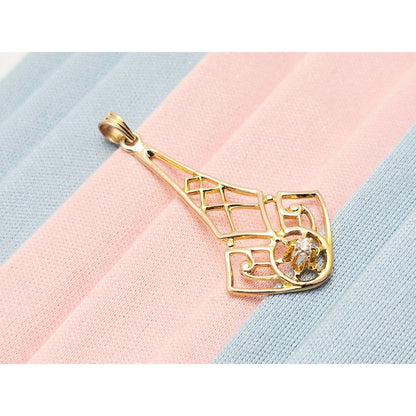 10K Yellow Gold Art Deco Diamond Pendant Charm