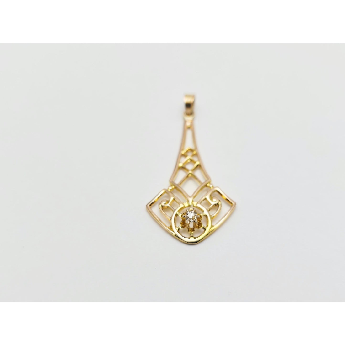 10K Yellow Gold Art Deco Diamond Pendant Charm