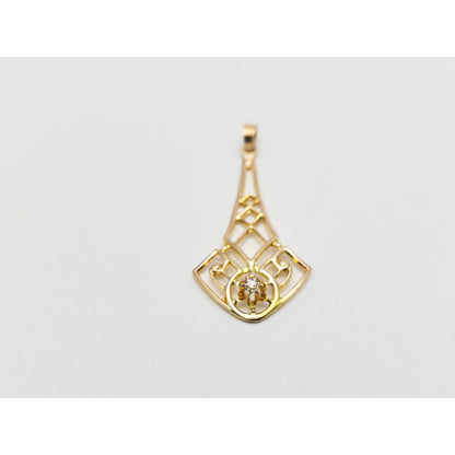 10K Yellow Gold Art Deco Diamond Pendant Charm