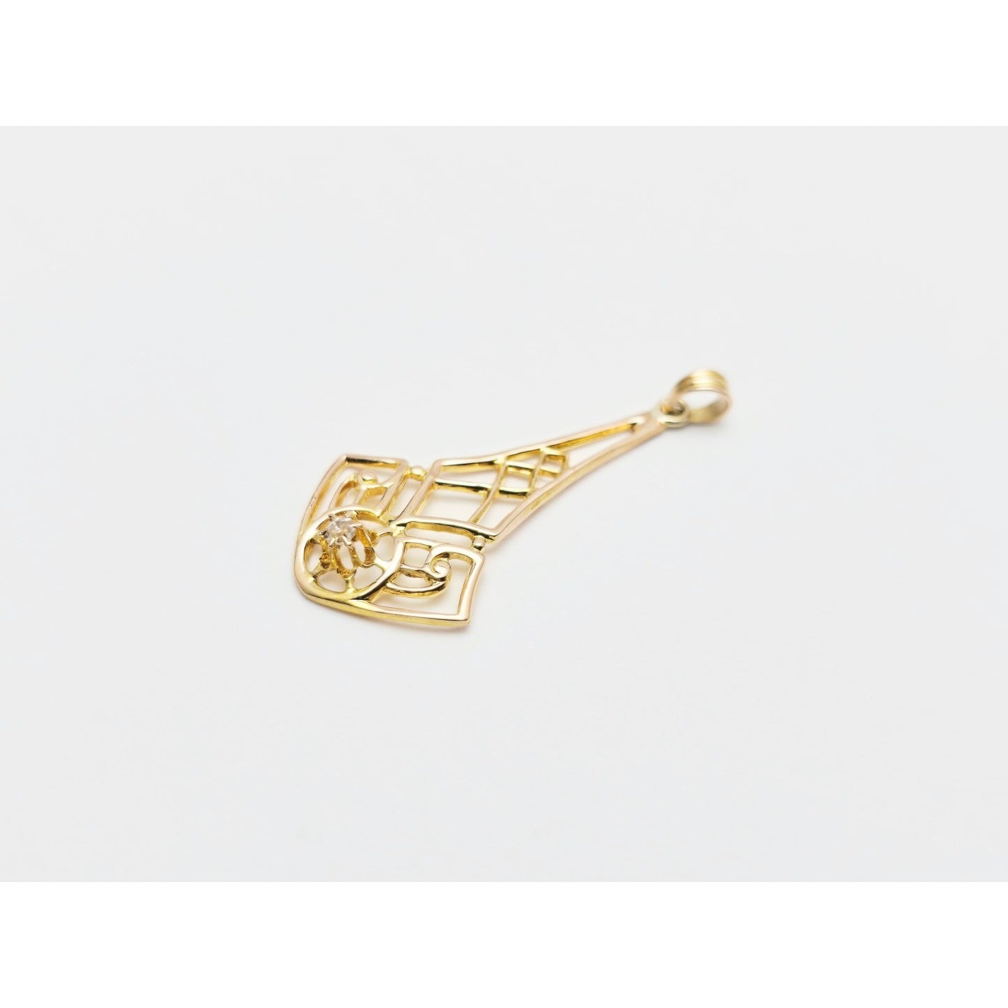 10K Yellow Gold Art Deco Diamond Pendant Charm