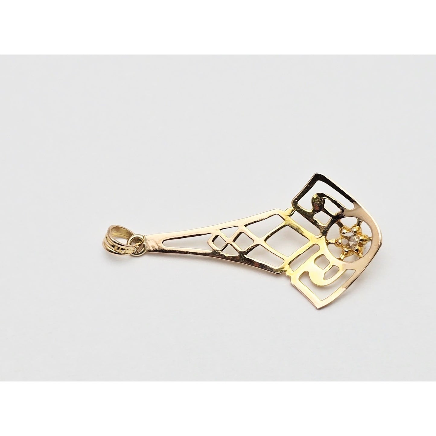 10K Yellow Gold Art Deco Diamond Pendant Charm