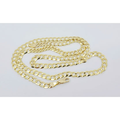 14K Yellow Gold Flat Cuban Link Chain Necklace