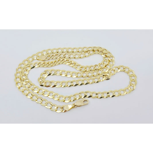 14K Yellow Gold Flat Cuban Link Chain Necklace