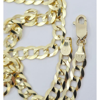 14K Yellow Gold Flat Cuban Link Chain Necklace
