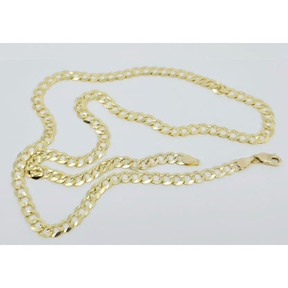 14K Yellow Gold Flat Cuban Link Chain Necklace