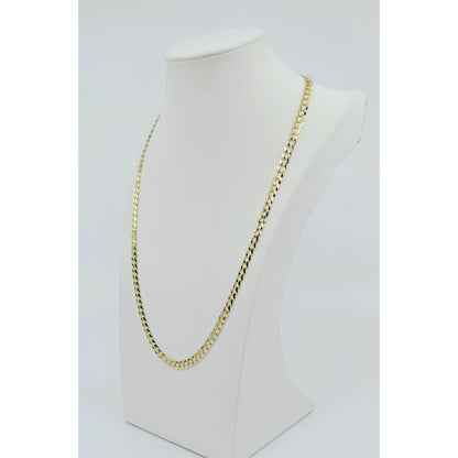 14K Yellow Gold Flat Cuban Link Chain Necklace