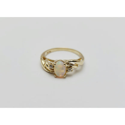 14K Yellow Gold Fire Opal & Diamond Ring