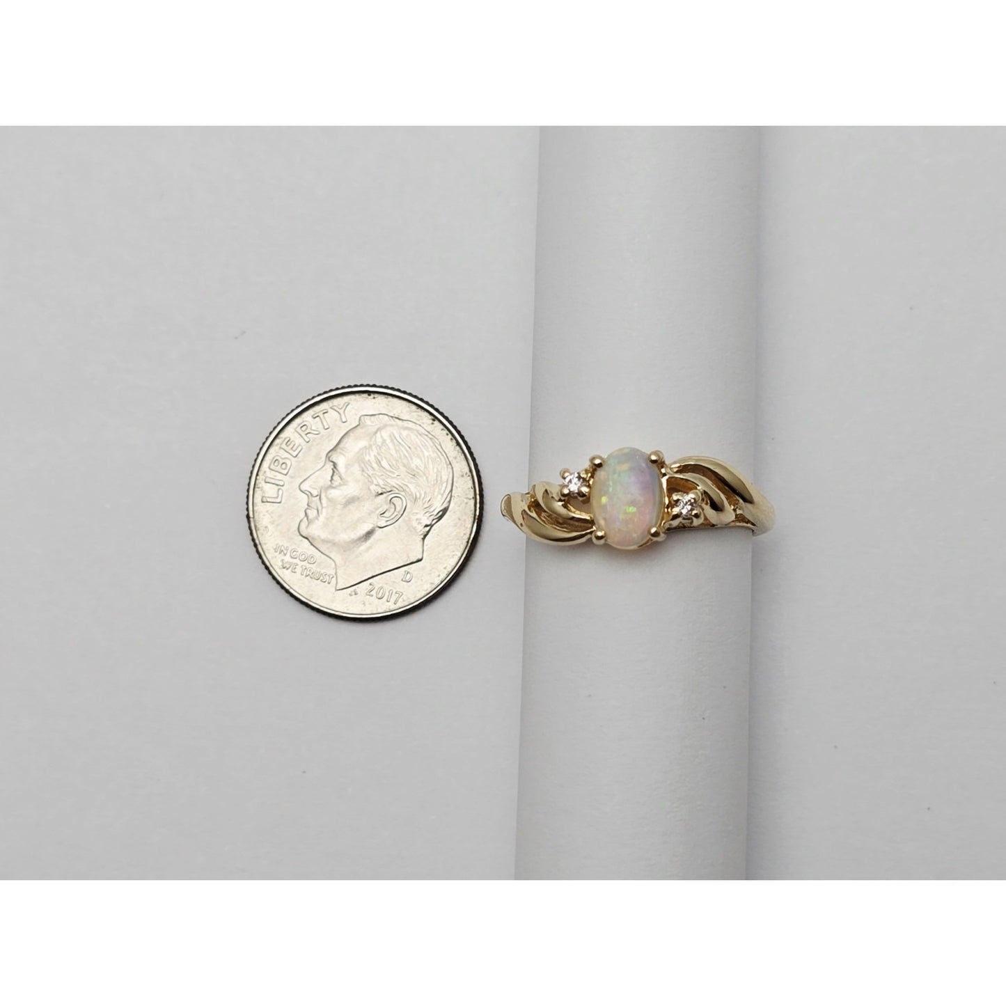 14K Yellow Gold Fire Opal & Diamond Ring