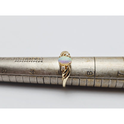 14K Yellow Gold Fire Opal & Diamond Ring
