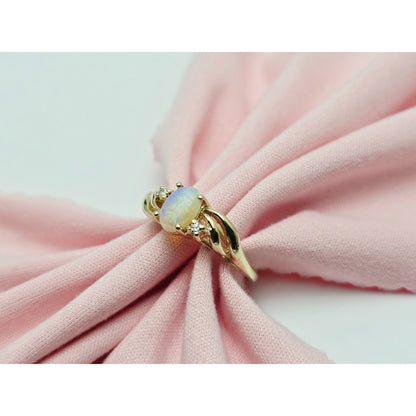 14K Yellow Gold Fire Opal & Diamond Ring