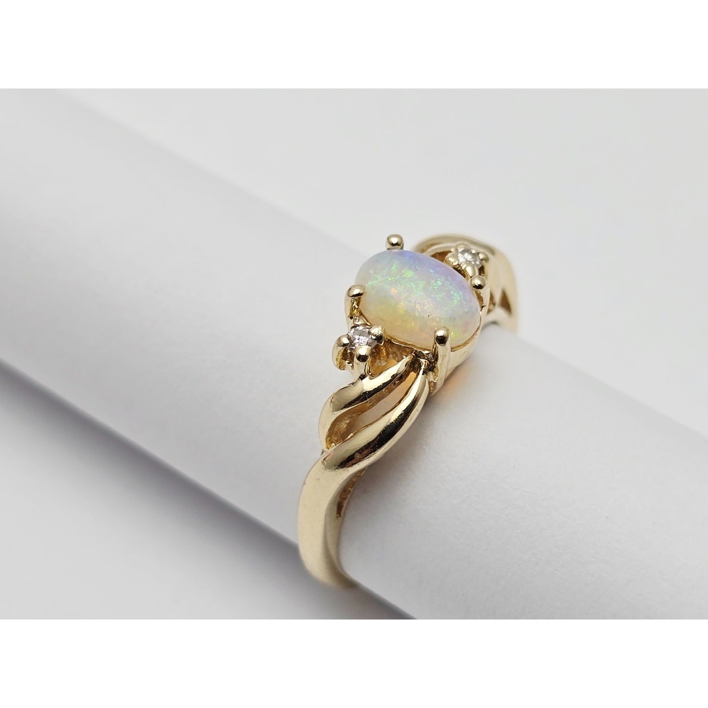14K Yellow Gold Fire Opal & Diamond Ring