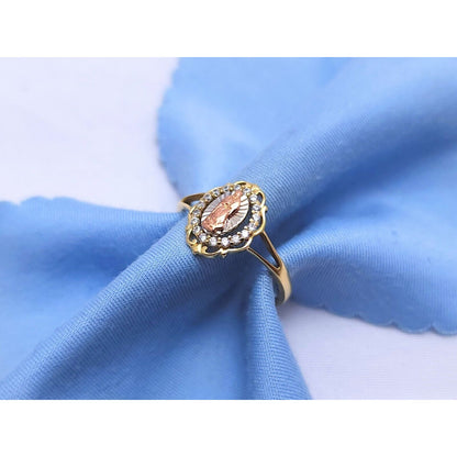 14K Tri Color Gold Saint Mary Guadalupe Cubic Zirconia Ring