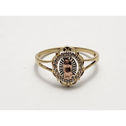 14K Tri Color Gold Saint Mary Guadalupe Cubic Zirconia Ring