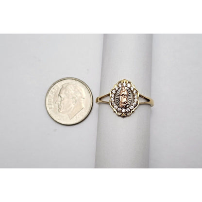 14K Tri Color Gold Saint Mary Guadalupe Cubic Zirconia Ring