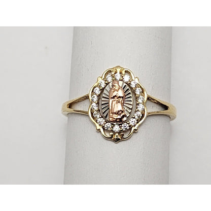 14K Tri Color Gold Saint Mary Guadalupe Cubic Zirconia Ring