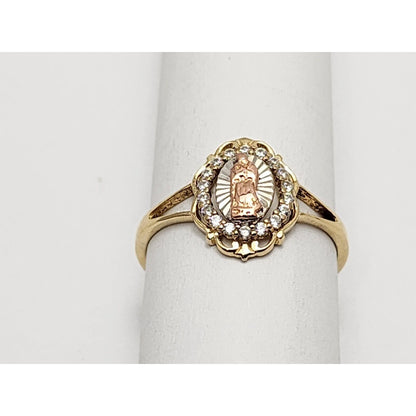 14K Tri Color Gold Saint Mary Guadalupe Cubic Zirconia Ring