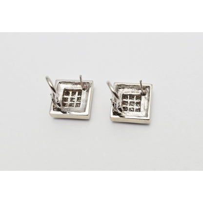 18K White Gold Diamond French Clip Square Shaped Earrings
