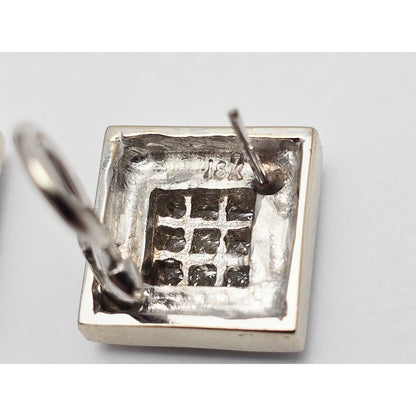 18K White Gold Diamond French Clip Square Shaped Earrings