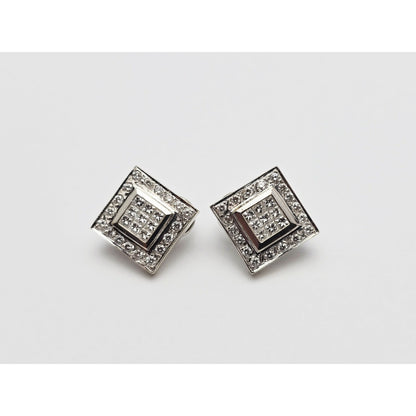 18K White Gold Diamond French Clip Square Shaped Earrings