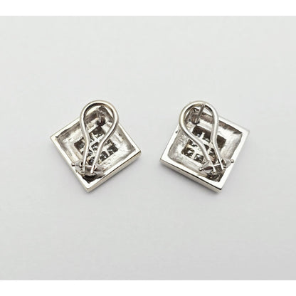 18K White Gold Diamond French Clip Square Shaped Earrings