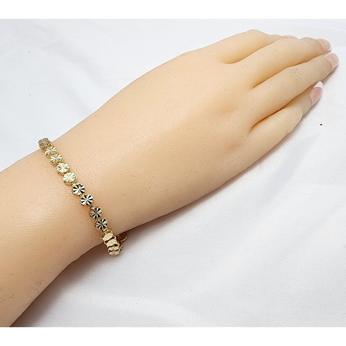 Beverly Hills Gold 14K Yellow Gold Diamond Cut Tennis Link Bracelet