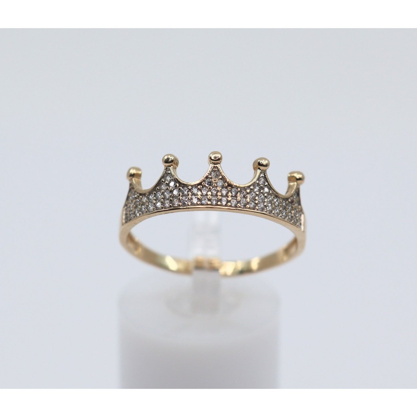 14K Yellow Gold Crown Tiara CZ Ring