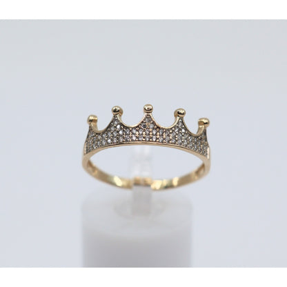 14K Yellow Gold Crown Tiara CZ Ring