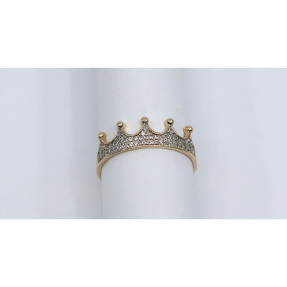 14K Yellow Gold Crown Tiara CZ Ring