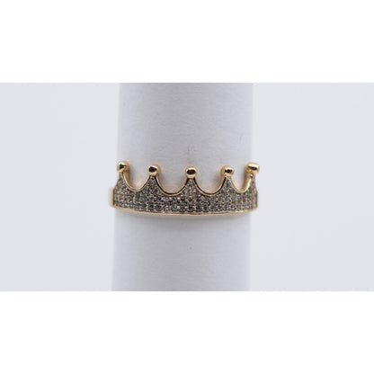 14K Yellow Gold Crown Tiara CZ Ring
