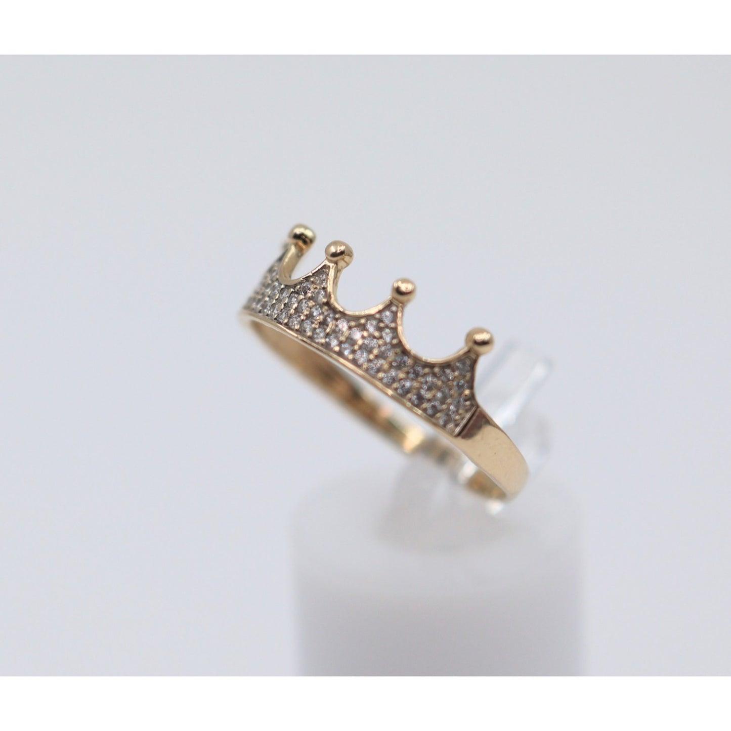 14K Yellow Gold Crown Tiara CZ Ring