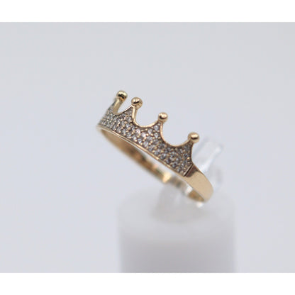 14K Yellow Gold Crown Tiara CZ Ring