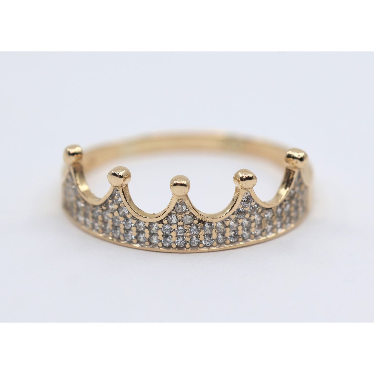 14K Yellow Gold Crown Tiara CZ Ring