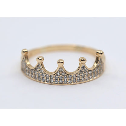 14K Yellow Gold Crown Tiara CZ Ring