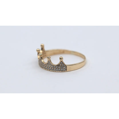14K Yellow Gold Crown Tiara CZ Ring