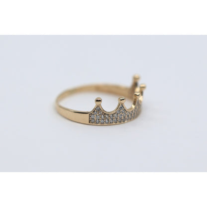 14K Yellow Gold Crown Tiara CZ Ring