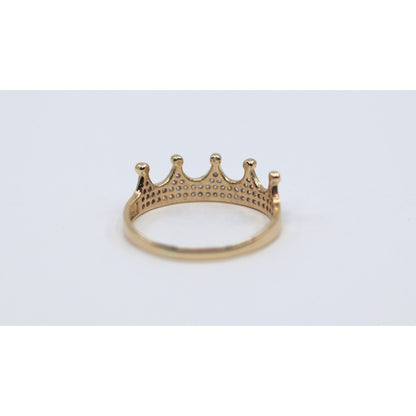 14K Yellow Gold Crown Tiara CZ Ring