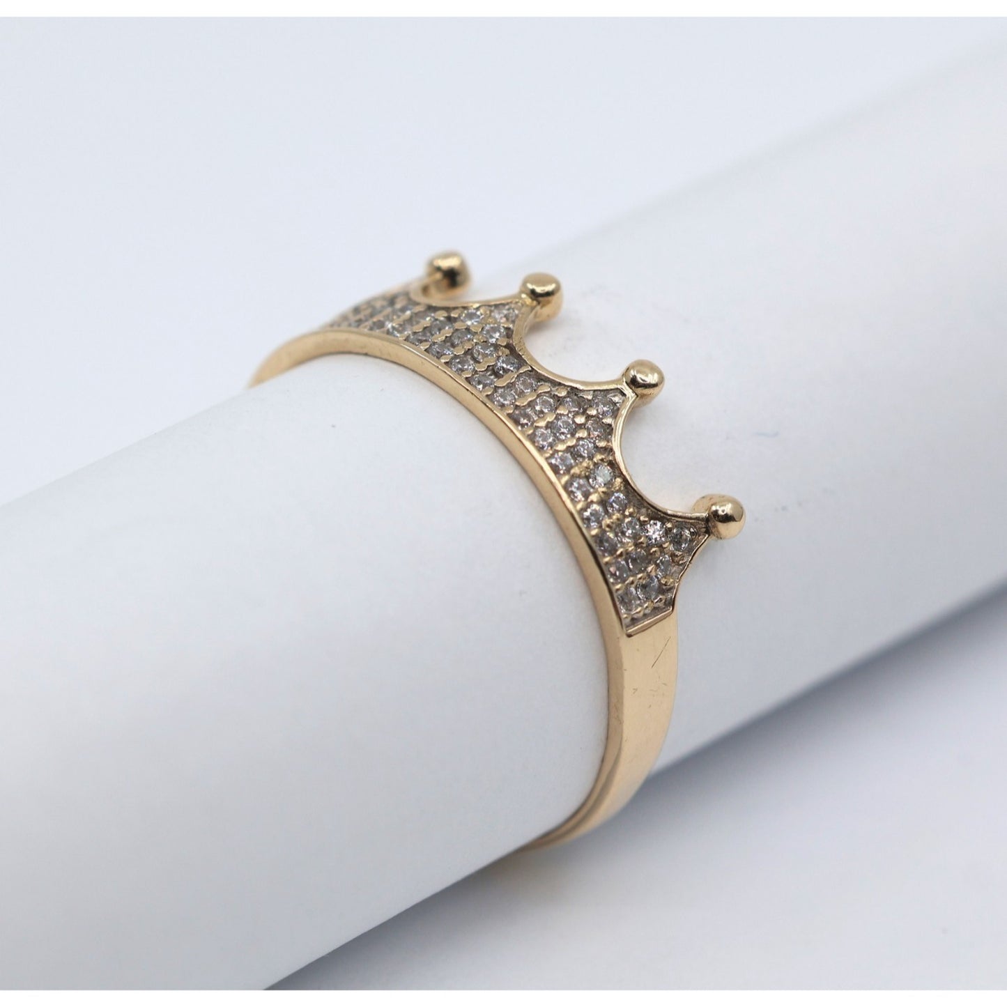 14K Yellow Gold Crown Tiara CZ Ring