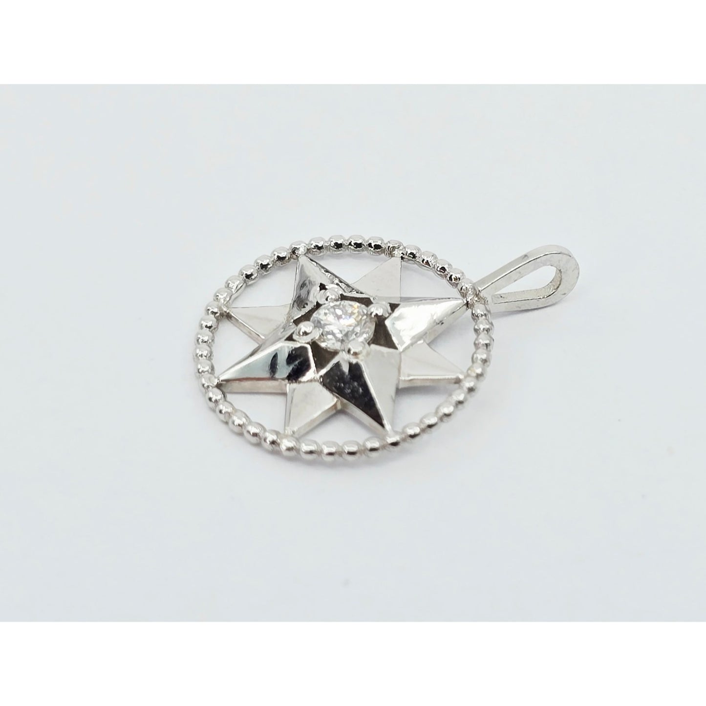 14K White Gold Star Shaped Diamond Charm Pendant