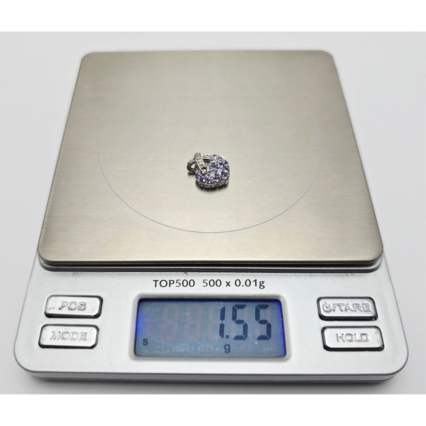 10K White Gold Round Cut Diamond & Tanzanite Heart Charm Pendant