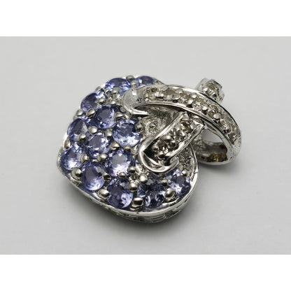 10K White Gold Round Cut Diamond & Tanzanite Heart Charm Pendant