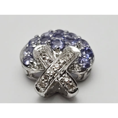 10K White Gold Round Cut Diamond & Tanzanite Heart Charm Pendant