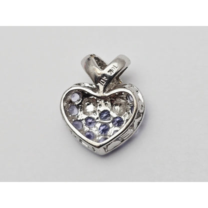 10K White Gold Round Cut Diamond & Tanzanite Heart Charm Pendant