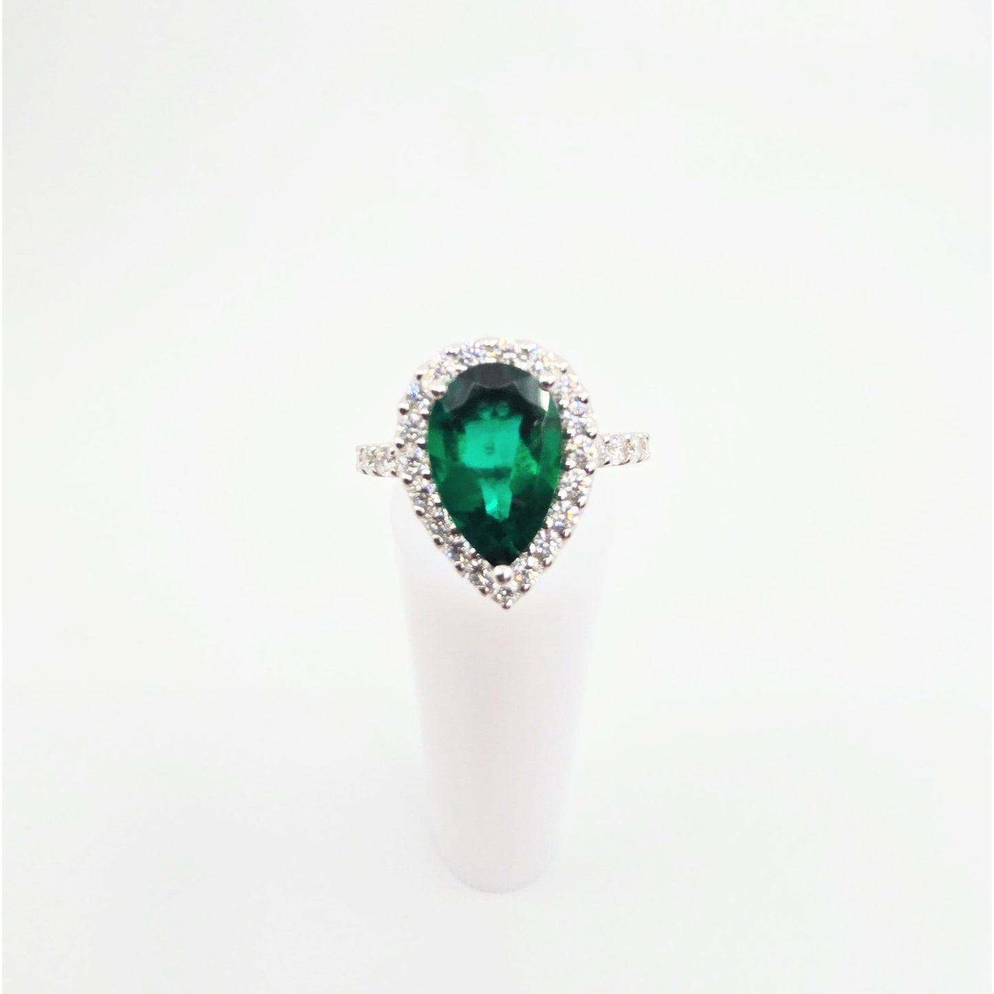 14K White Gold JLJ Lab Grown Emerald & Diamond Ring & Pendant Necklace Set