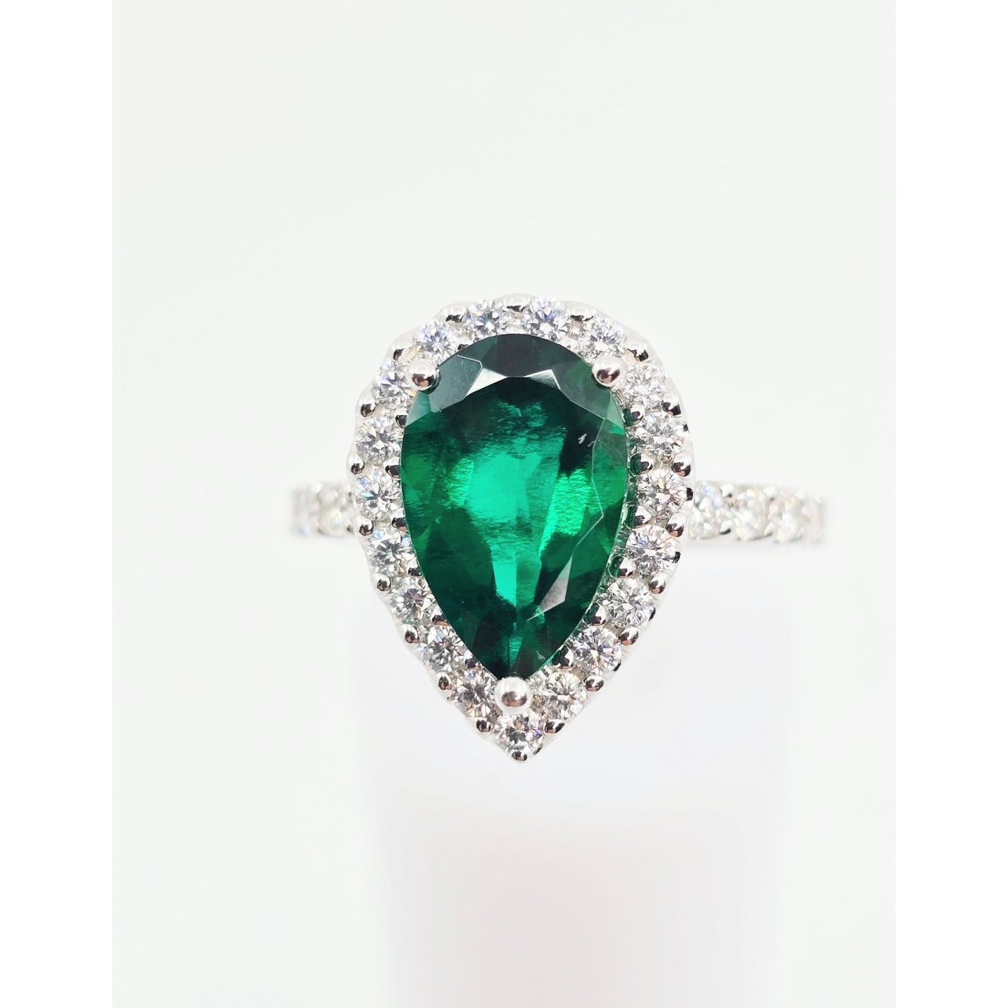 14K White Gold JLJ Lab Grown Emerald & Diamond Ring & Pendant Necklace Set