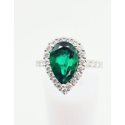 14K White Gold JLJ Lab Grown Emerald & Diamond Ring & Pendant Necklace Set